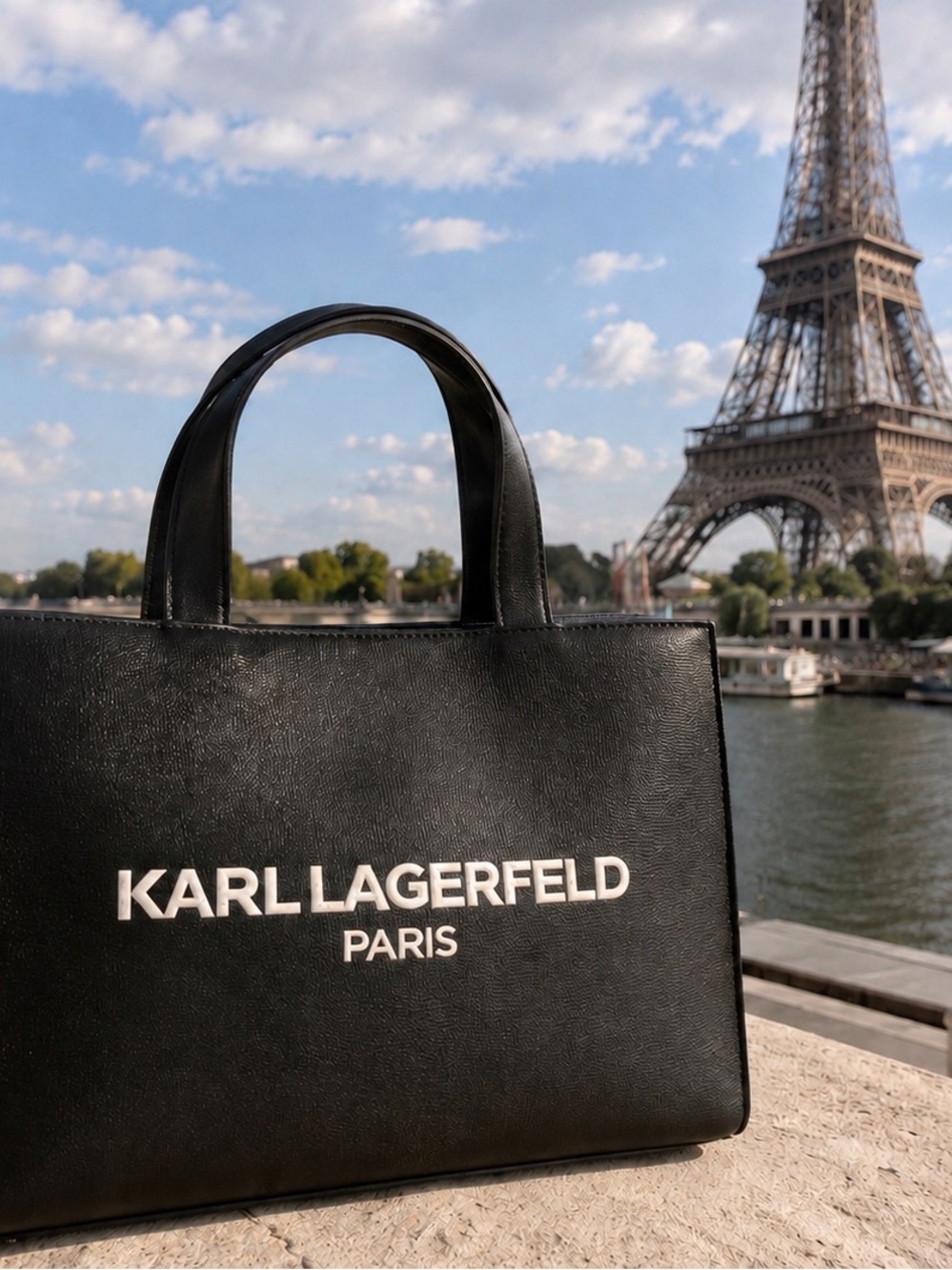 Karl Lagerfeld Black Faux Leather Logo Shopper Tote